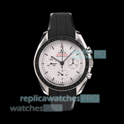 N1 Factory Swiss Clone Omega Speedmaster White Dial Rubber Strap Moonwatch 